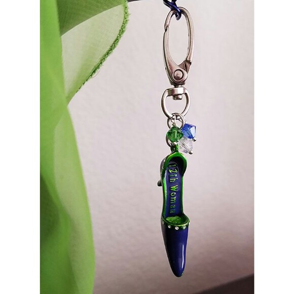 Seattle Seahawks Inspired Jeweled "12th Woman" Purse Fob or Key Chain - Picture 4 of 4